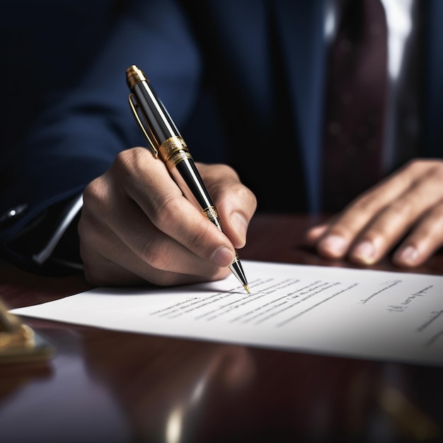 Alguien está firmando un documento con una pluma y una calculadora generativa ai