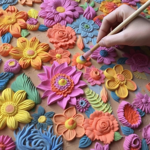 Alguien está pintando una flor en un pastel con un pincel ai generativo