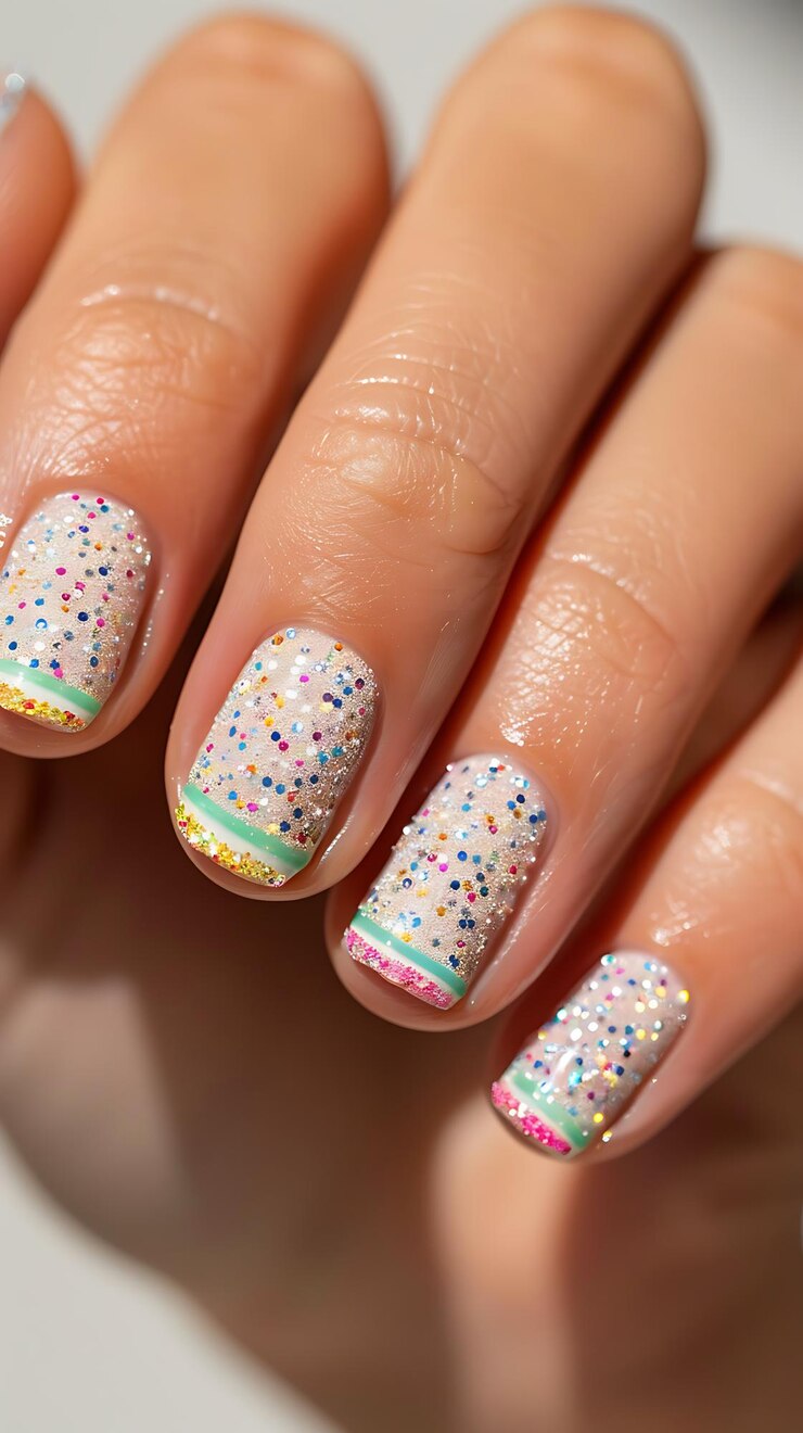 Foto alguien está sosteniendo un mani con un diseño colorido en él