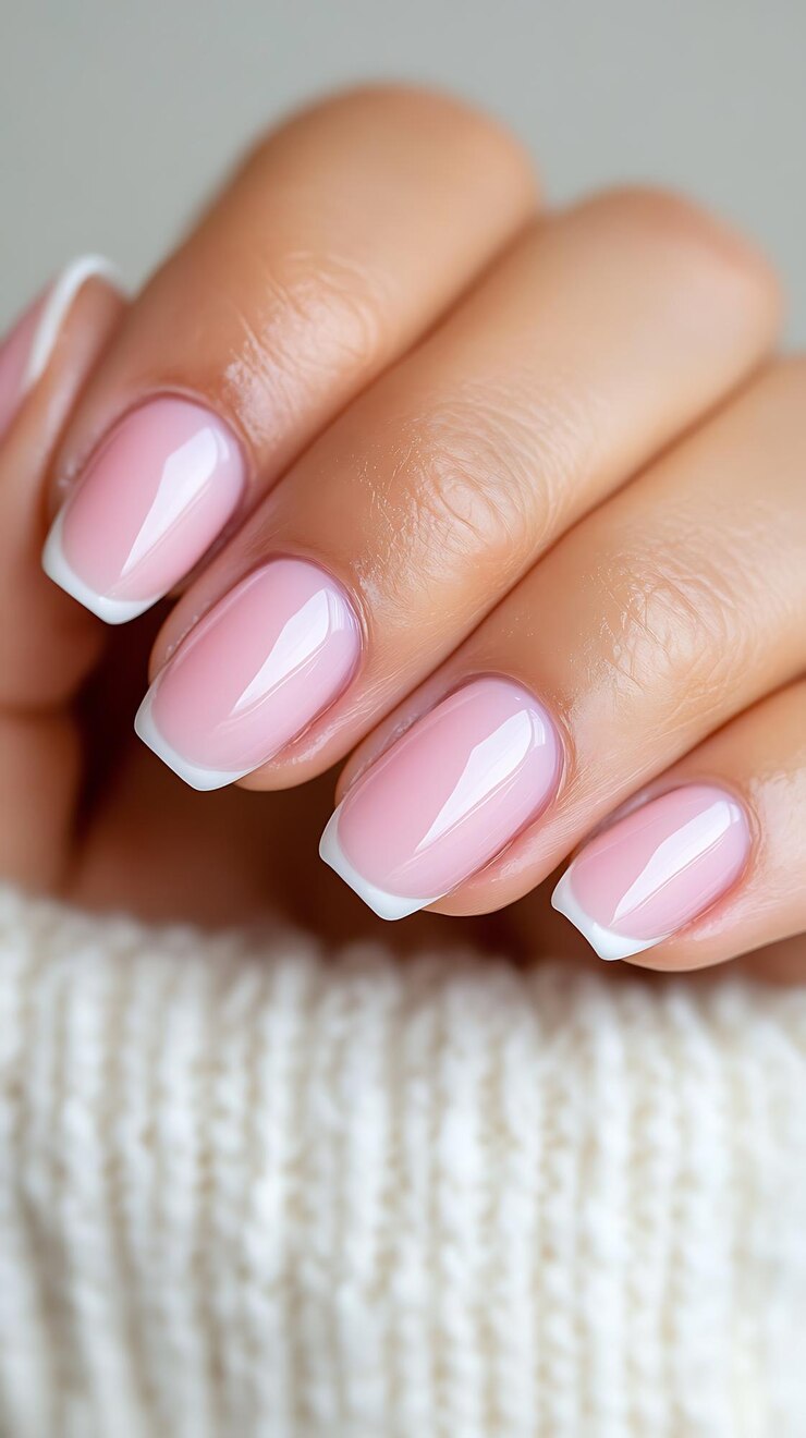 Foto alguien está sosteniendo una mani rosa con puntas blancas