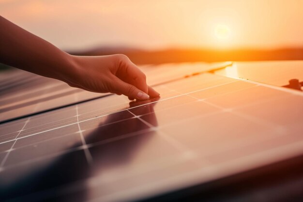 Alguien está tocando los paneles solares en el techo de una casa generativa ai