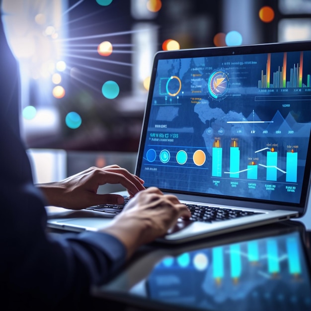 Alguien está trabajando en una computadora portátil con un gráfico en la pantalla generativa ai