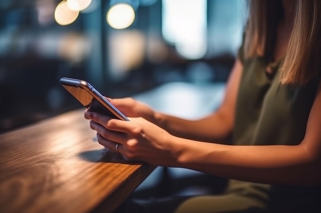 Alguien está usando un teléfono celular en una mesa en un restaurante generativo ai