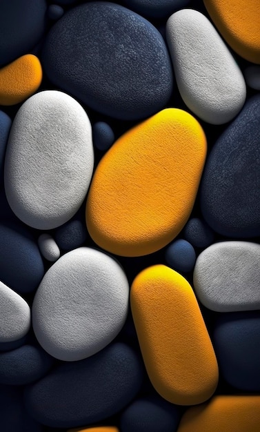 Algunas piedras de colores se muestran en azul marino oscuro y amarillo. AI Generative