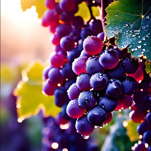 algunas uvas frescas con hojas ai generadas