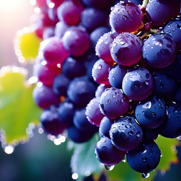 algunas uvas frescas con hojas ai generadas