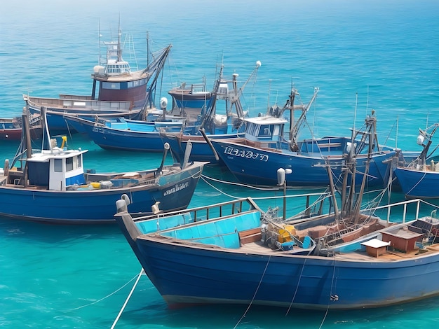 Foto algunos barcos de pesca en un océano