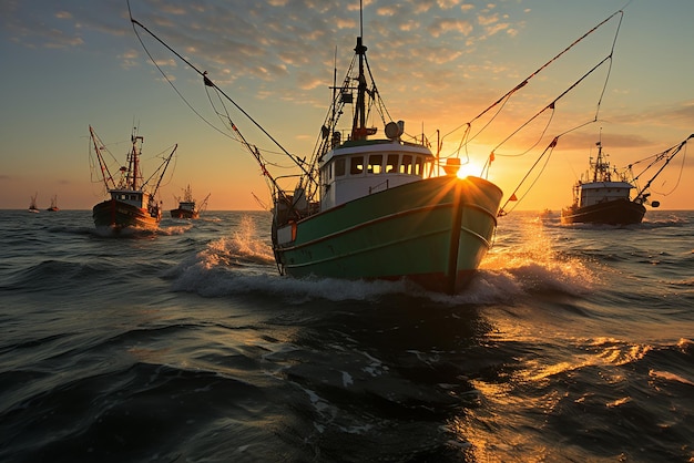 Algunos barcos de pesca en un océano