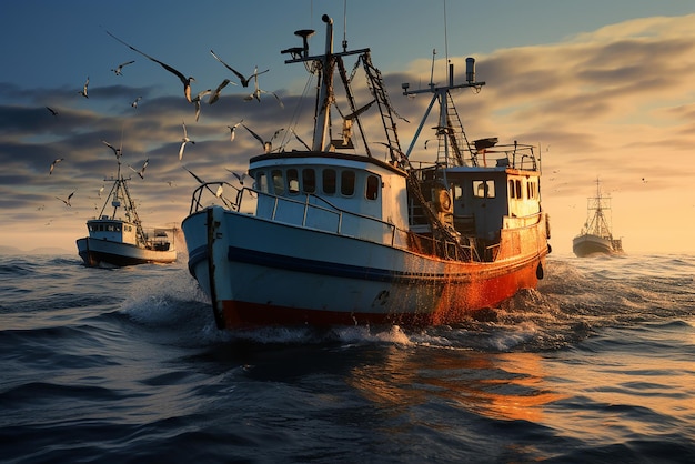 Algunos barcos de pesca en un océano