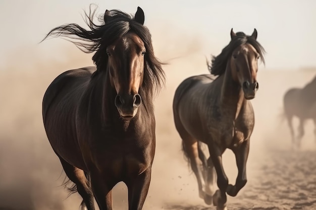 Algunos caballos corriendo al aire libre