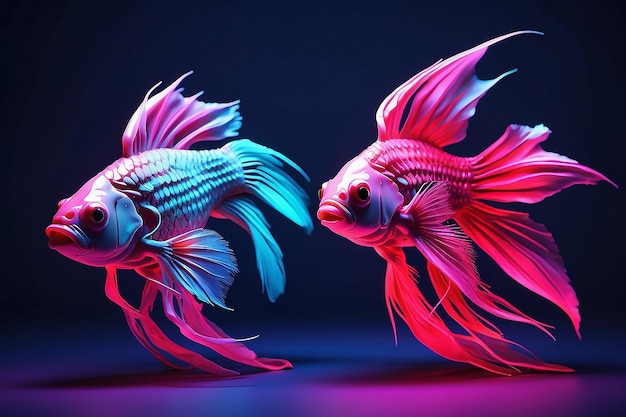 Algunos peces de lucha en estilo minimalista de color neón