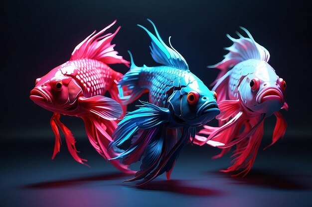 Algunos peces de lucha en estilo minimalista de color neón