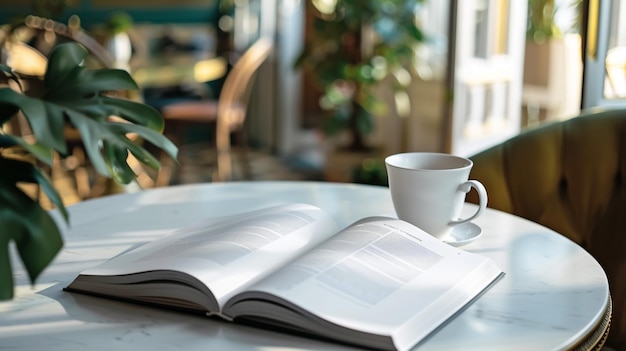 alguns livros com um café na mesa