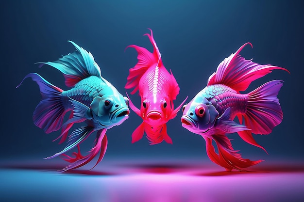 Alguns peixes de luta em estilo minimalista de cor de néon