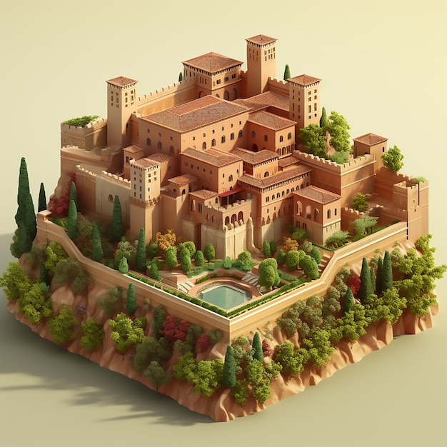 alhambra de granada españa isométrico 3d