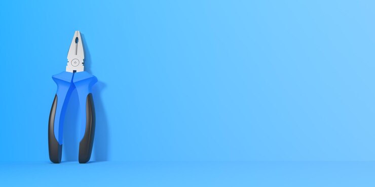 Foto alicate em um fundo azul com espaço de cópia vista frontal conceito criativo mínimo renderização 3d