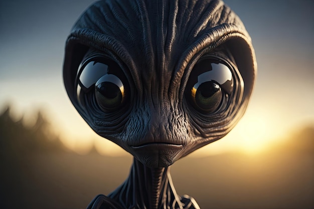 Alien con cabeza grande y ojos negros ai generativo.