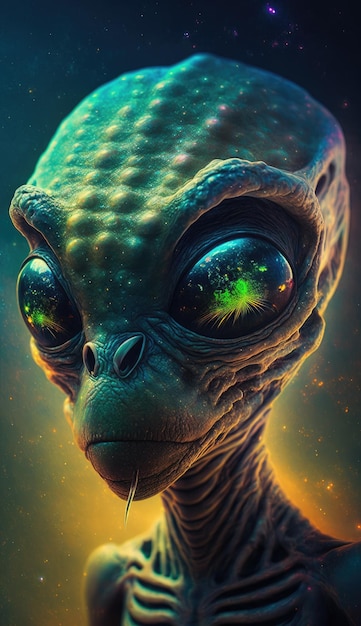 Alien con cabeza y ojos verdes