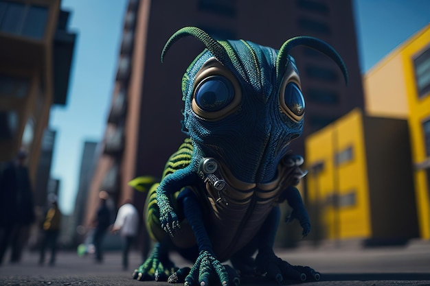 Foto alien en la calle de la ciudad ia generativa