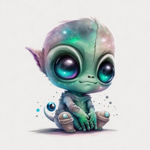 Alien Chibi Abstract Galaxy Acuarela Hiperrealista 7