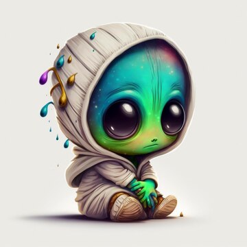 Ilustração fofa de livro de histórias em aquarela de desenho animado Alien  Chibi · Creative Fabrica