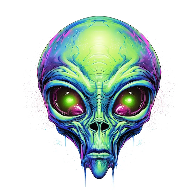 Alien Head Alien Sublimation UFO Tattoo Design Halloween Art Símbolo Gótico da Morte e do Mal com um Cartoon Twist Alien Para T-shirt Ilustração Generativa AI