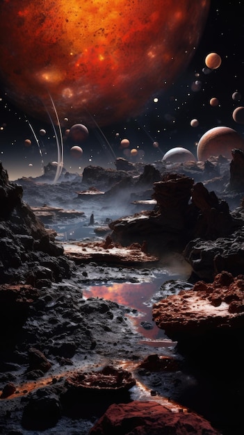 Alien Planet Landschaft Desktop Hintergrund Tapete Rocky Terrain Auroras Flora und Komet