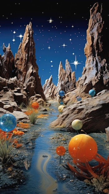 Alien Planet Landschaft Desktop Hintergrund Tapete Rocky Terrain Auroras Flora und Komet