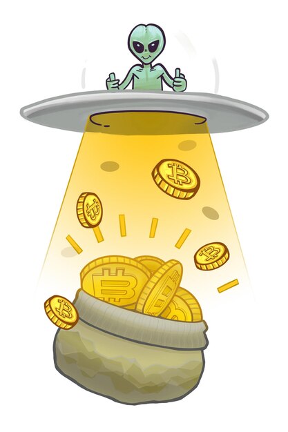 Alien robando dinero pegatina png fondo transparente