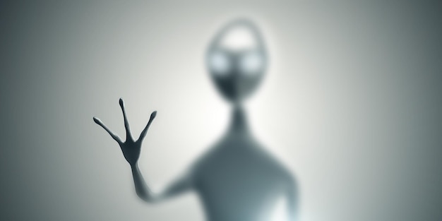 Alien streckt seine Hand auf Gradient Backgroun Fokus auf Hand 3D-Rendering