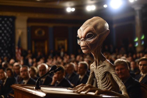 Foto alien testificando en el congreso generate ai