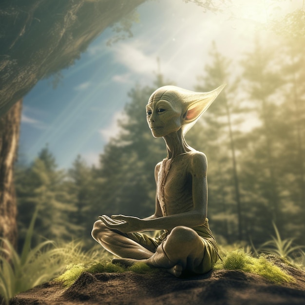 alienígena a meditar na natureza