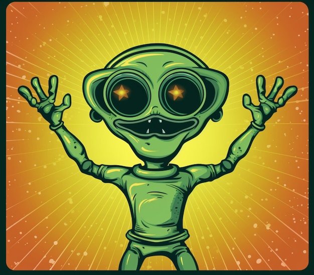 alienígena de desenho animado com as mãos no ar generativo ai