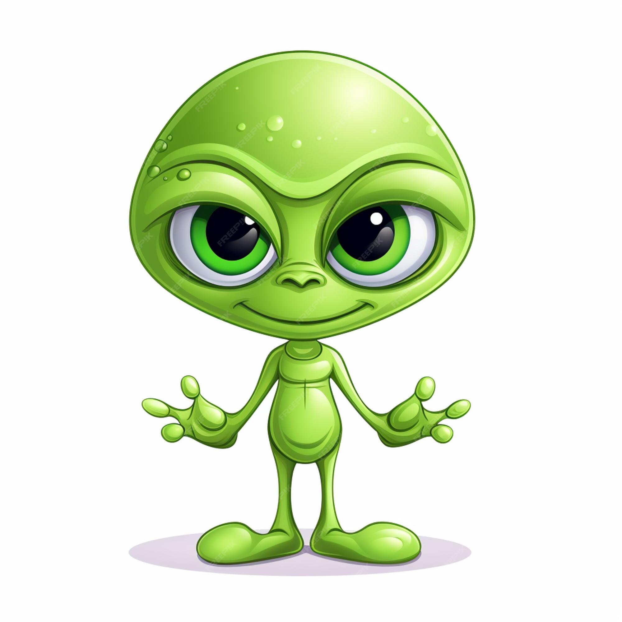 sorrindo a ilustração em vetor extraterrestre plana dos desenhos animados. alienígena  verde bonito, criatura fantástica. pronto para usar o modelo de caractere  2d para comercial, animação, design de impressão. herói cômico isolado