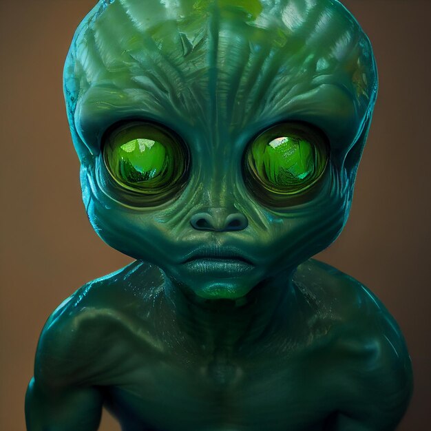 Foto alienígena con ojos verdes y un cuerpo verde generativo ai