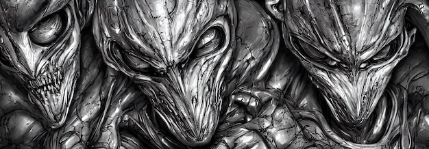 Alienígenas do mal xenomorfo predador assassino fantástico monstro de ficção científica uma raça extraterrestre uma arma biológica ilustração 3d