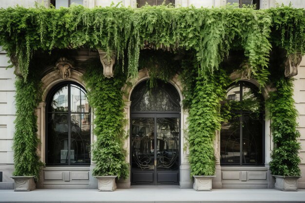 Aliento de frescura embelleciendo la entrada del edificio con una fachada de plantas verdes exuberantes ar 32