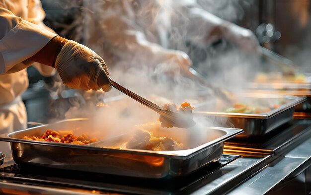 Alimentação de grupo de pessoas buffet de comida interior em restaurante