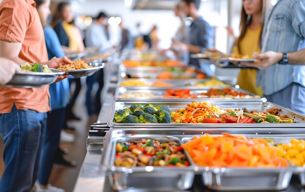 Foto alimentação de grupo de pessoas buffet de comida interior em restaurante