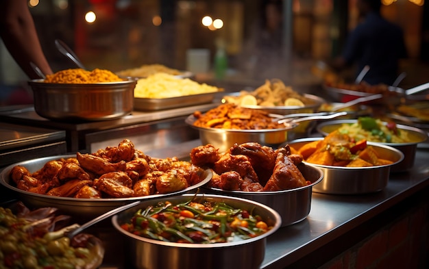 Alimentação de grupo de pessoas buffet de comida interior em restaurante