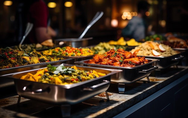 Alimentação de grupo de pessoas buffet de comida interior em restaurante