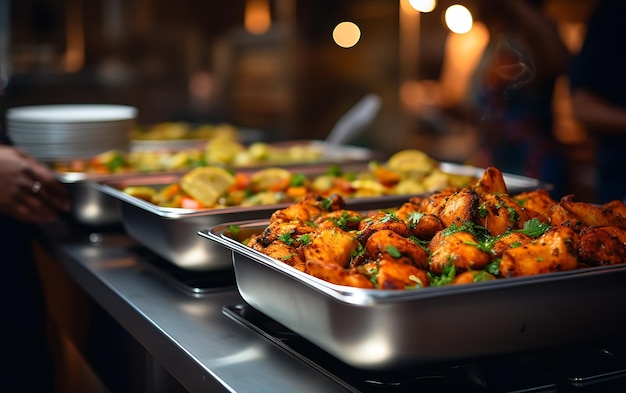 Alimentação de grupo de pessoas buffet de comida interior em restaurante