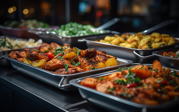 Alimentação de grupo de pessoas buffet de comida interior em restaurante