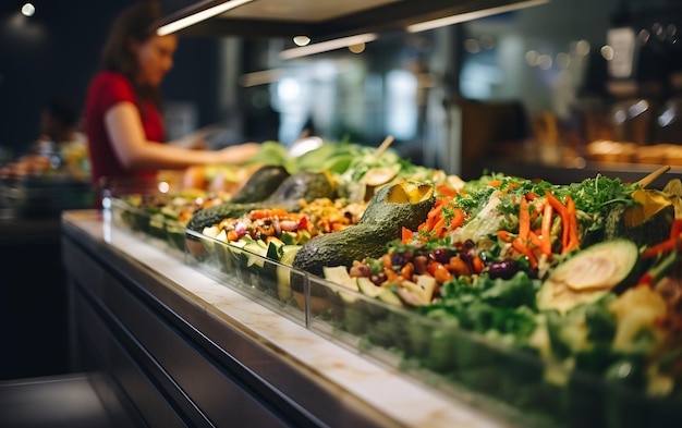 Alimentação de grupo de pessoas buffet de comida interior em restaurante