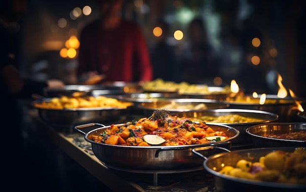 Alimentação de grupo de pessoas buffet de comida interior em restaurante