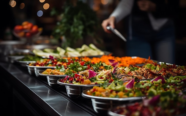 Alimentação de grupo de pessoas buffet de comida interior em restaurante