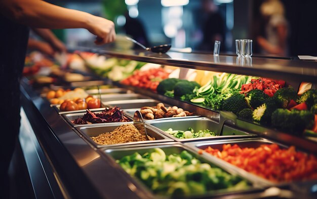 Alimentação de grupo de pessoas buffet de comida interior em restaurante