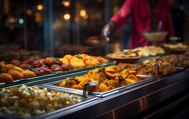 Alimentação de grupo de pessoas buffet de comida interior em restaurante