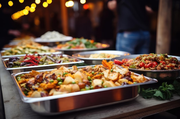 Foto alimentação de grupo de pessoas buffet de comida interior em restaurante