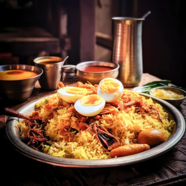 Alimentação indiana fresca e deliciosa não vegana chamada dum biryani